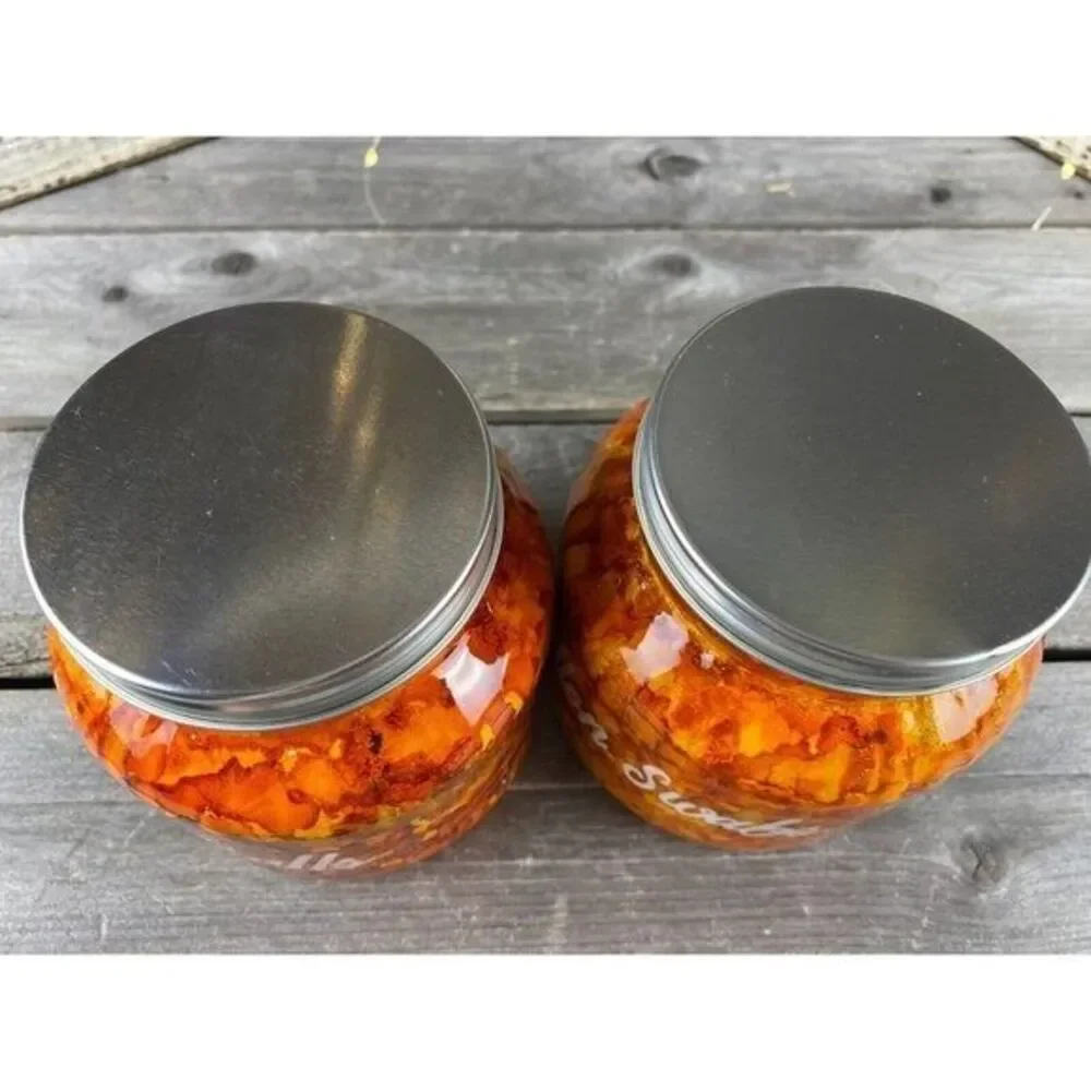 Bathroom Storage Organization Labeled Jars Resin Orange Yellow Marbled